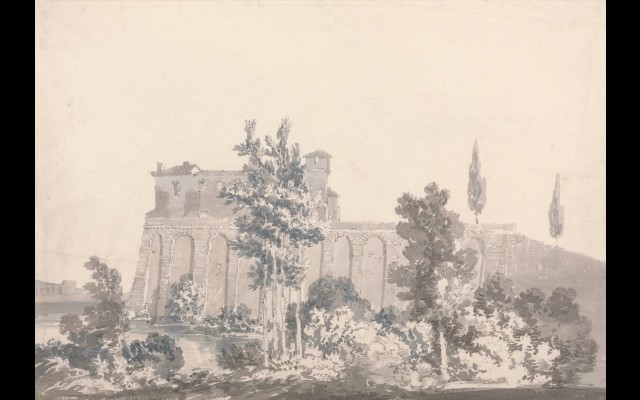 Buildings Overlooking Water, near Naples (ca. 1796)