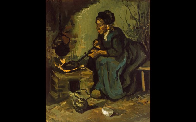 Peasant Woman Cooking by a Fireplace (1885)