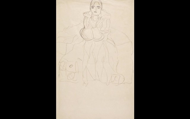 Sitzend von vorne, mit aufgestütztem Kinn (Seated Figure Head-On, Supporting her Chin)