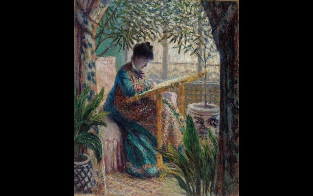 Madame Monet Embroidering (Camille au métier) (1875)