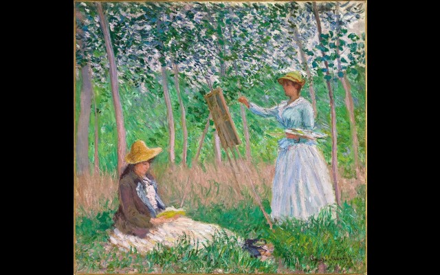 In The Woods At Giverny- Blanche Hoschedé At Her Easel With Suzanne Hoschedé Reading