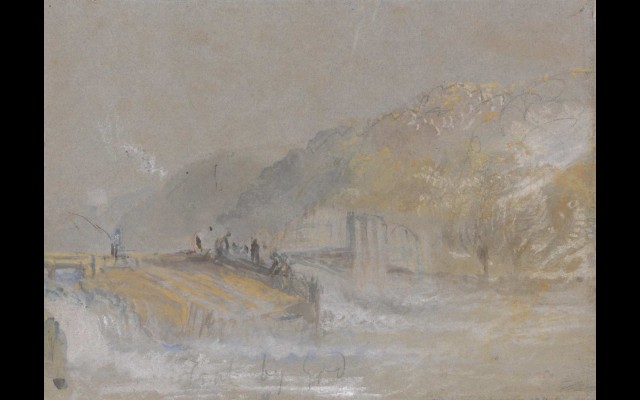 Foul by God: River Landscape with Anglers Fishing From a Weir (ca. 1830)